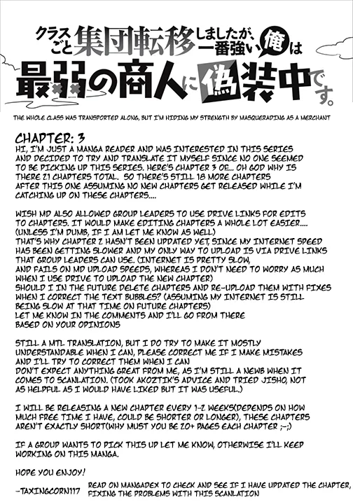 Class-goto Shuudan Teni Shimashita ga, ichiban Tsuyoi Ore wa Saijaku no Shounin ni Gisouchuu Chapter 3 page 1 - MangaNato